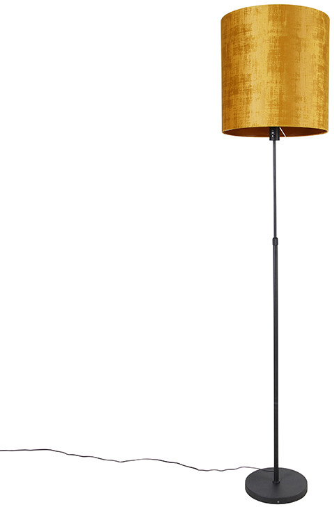 QAZQA Lampa podłogowa regulowana czarna klosz welurowy złoty 40cm - Parte