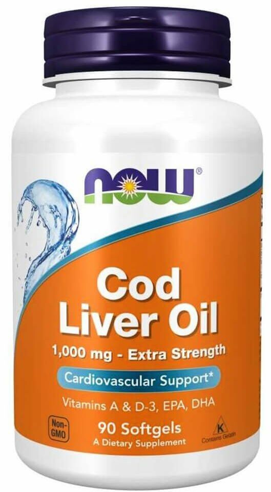 Now Foods Cod Liver Oil 1000 mg Tran Olej z Wątroby Dorsza (90 sg) Now Foods NO-119