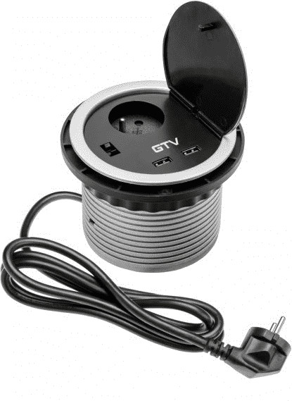 GTV Przedłużacz biurkowy wpuszczany z ładowaniem USB AE-BPW1U2UCH-80