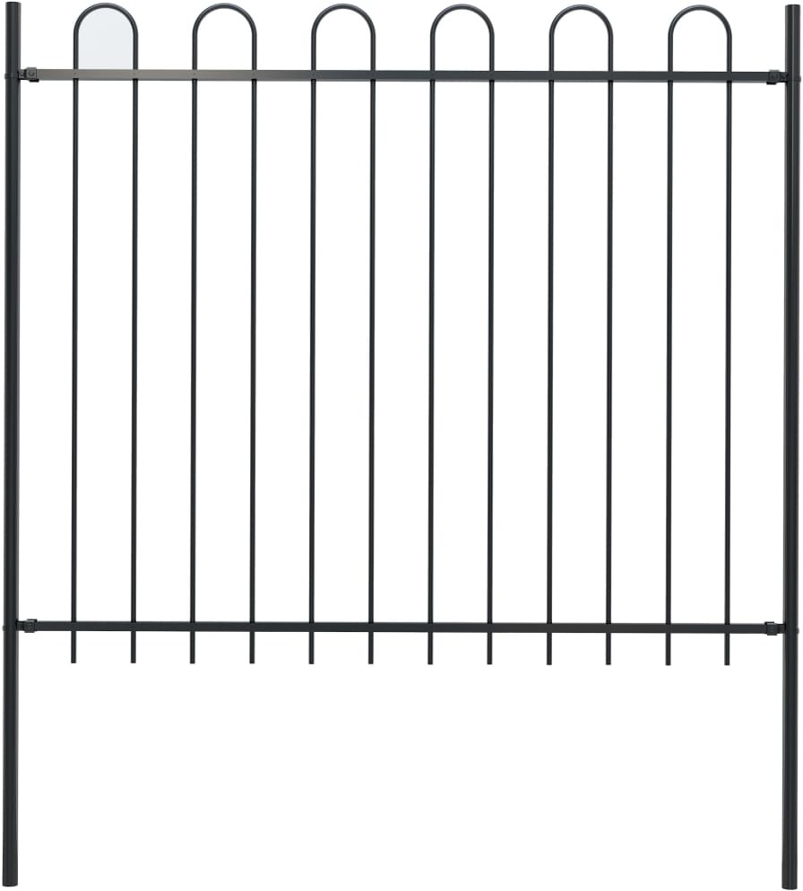 Panel ogrodzeniowy z zaokrąglonymi końcami, 1,7 x 1,5 m, czarny