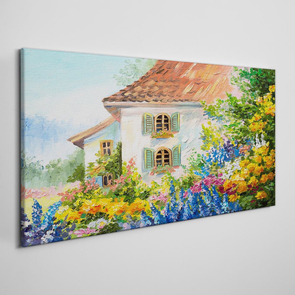 PL Coloray Obraz Canvas wieś kwiaty dom przyroda 120x60cm