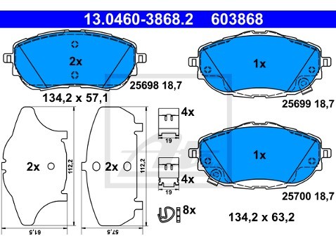ATE Zestaw klocków hamulcowych, hamulce tarczowe 13.0460-3868.2