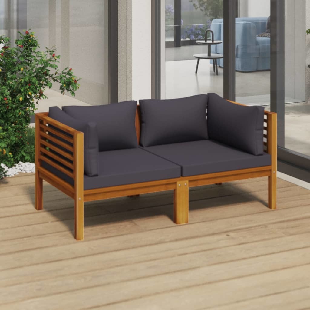 vidaXL 2-osobowa sofa ogrodowa z poduszkami, lite drewno akacjowe