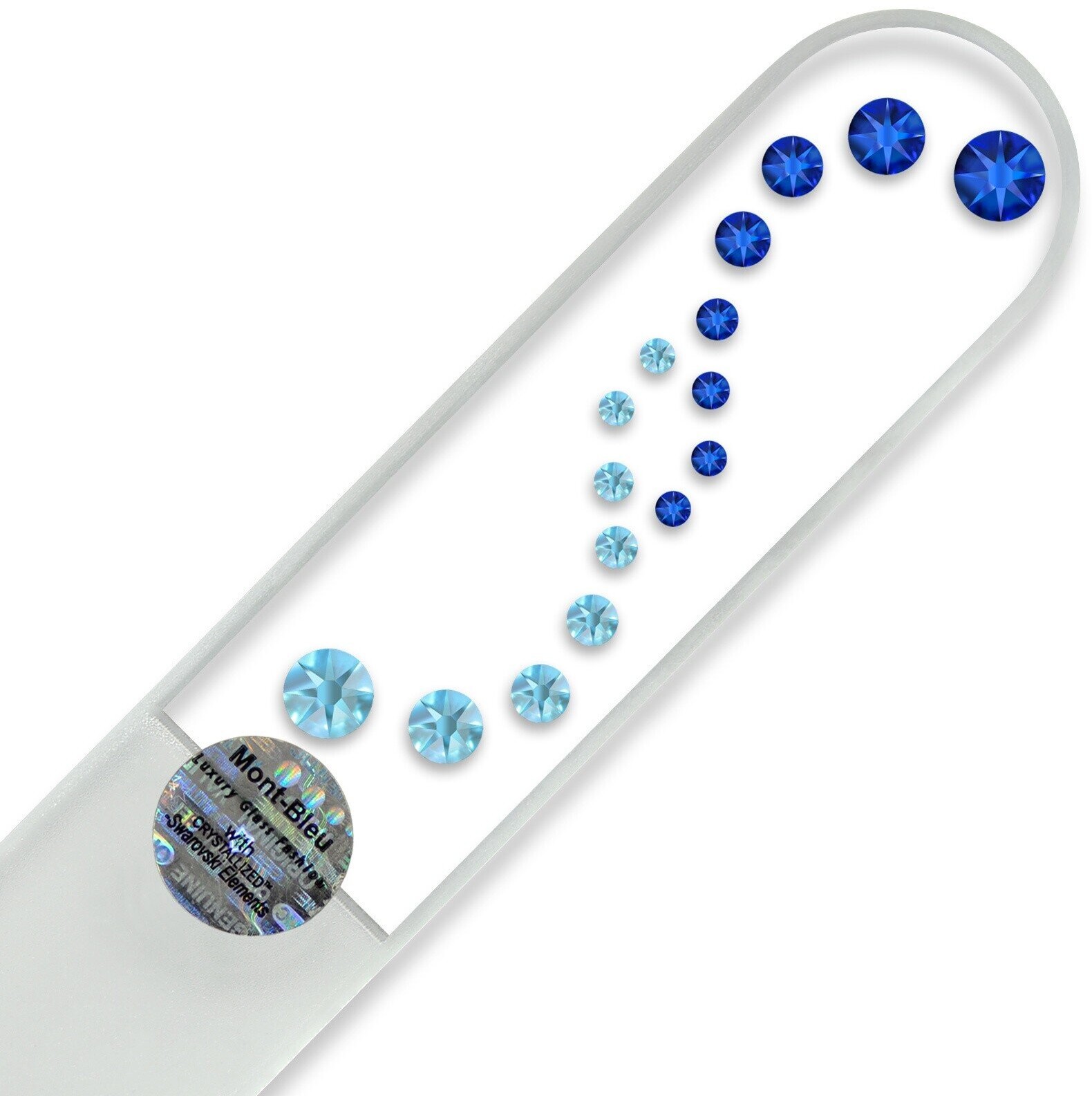 Mont Bleu Duży szklany pilnik do paznokci z kryształkami WA-B Capri Blue - Aquamarine WA-B3