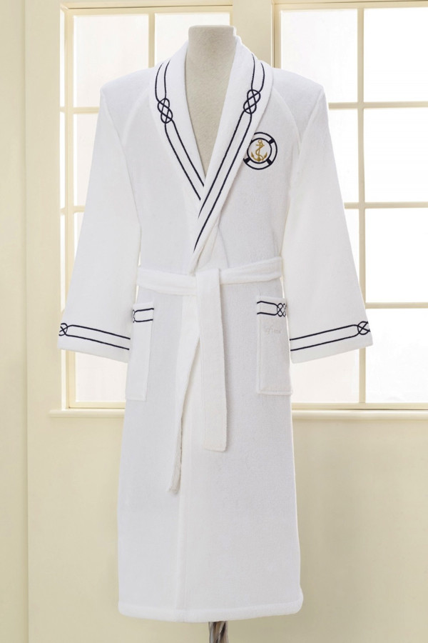Soft Cotton Luksusowy męski szlafrok MARINE MAN w ozdobnym opakowaniu Biały XXL 20404