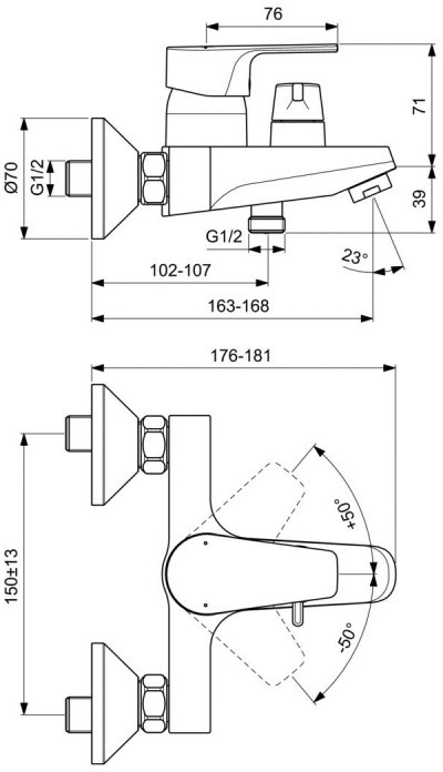 Ideal Standard Cerafine D Bateria wannowa ścienna chrom BC694AA