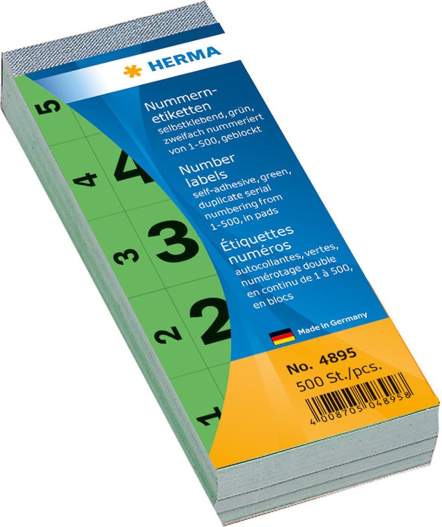 Herma Nummernblock selbstklebend 1-500 grün 28x56 mm - 4895