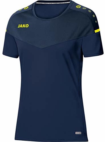 JAKO Jako damski t-shirt Champ 2.0, granatowy/ciemnoniebieski/neonowy żółty, 36 6120