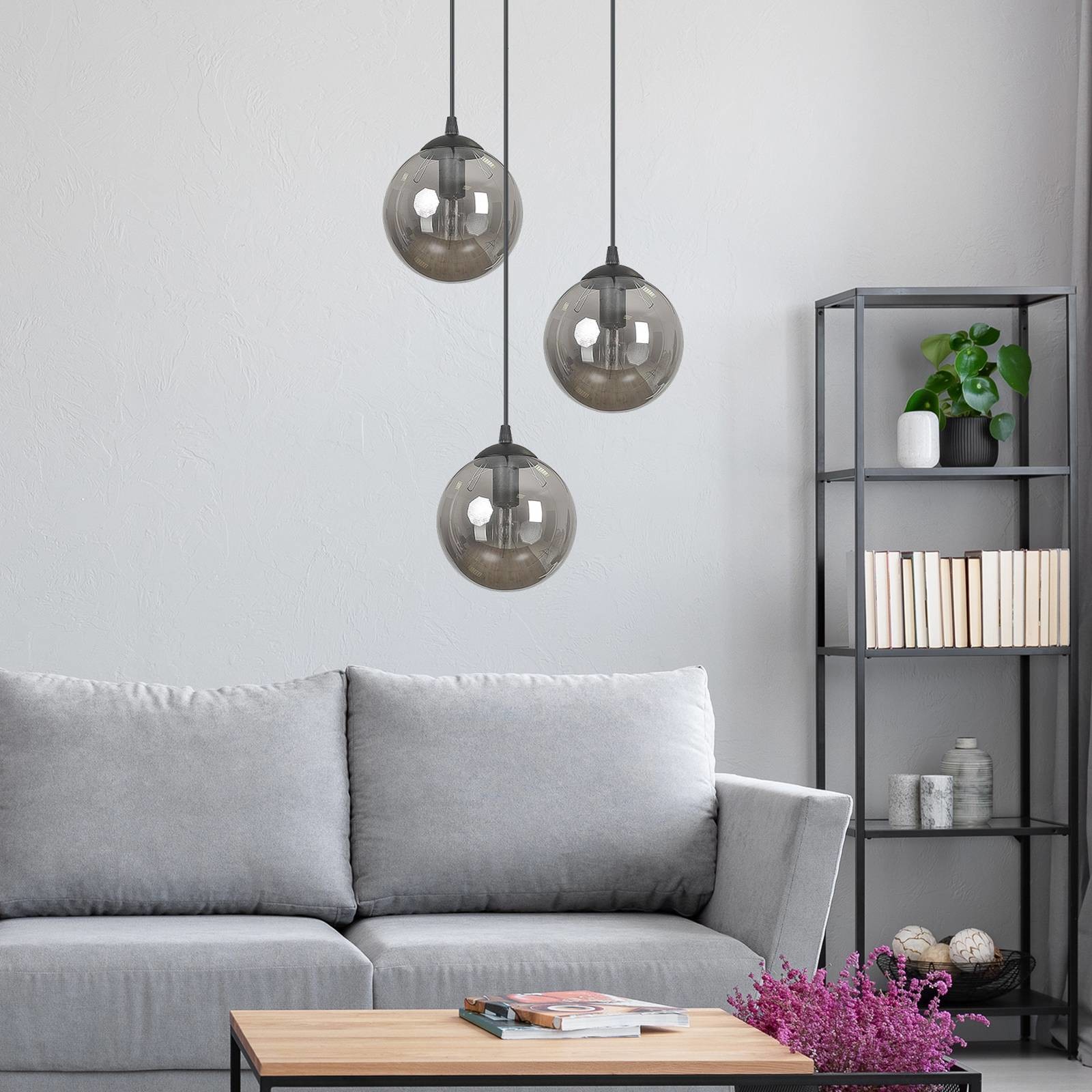 EULUNA Lampa wisząca Glassy 3-pkt. okrągła, grafitowa