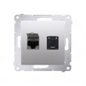 Kontakt Simon 54 Gniazdo komputerowe podwójne RJ45 kat 6 z przesłoną przeciwkurzową srebrny mat Kontakt 54 D62.01/43