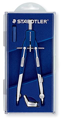 Staedtler STAEDTLER Mars Comfort 552 01 cyrkiel do szybkiej regulacji, wymienne igły, udka składane, średnica okręgu: 350 mm, długość: 170 mm, kolor: niebieski, srebrny, etui z klapką 552 01