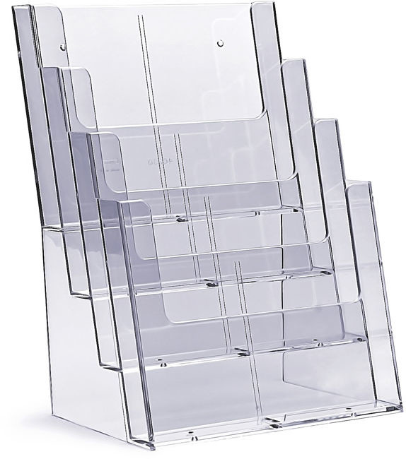 Stojak na ulotki kaskadowy 4 x A4 / 8 x DL plexi odlewany 4C230