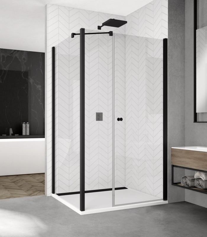 Ronal Sanswiss Sanswiss Solino Black SOLT3 Ścianka boczna 75x198,4 cm profile czarny mat szkło przezroczyste Aquaperle SOLT307500607