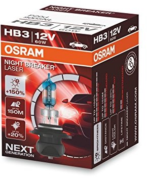 Osram OSRAM NIGHT BREAKER LASER HB3 next generacja, 150% większa jasność, lampa halogenowa reflektor, 9005NL, 12V PKW, Karton (1 lampa)