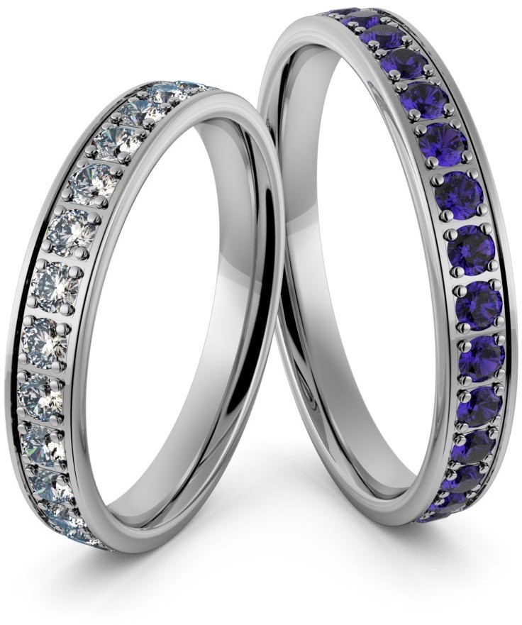 Eminence Obrączki ślubne z białego złota palladowego z szafirami i brylantami - Au-951 Au-951-4