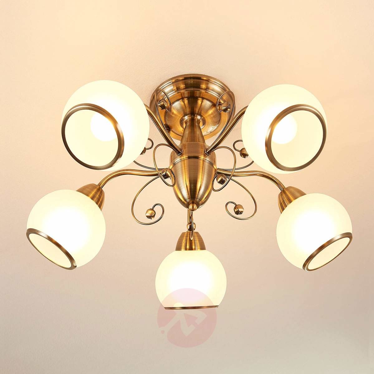 Lampenwelt Bajeczna lampa sufitowa Corentin, post. mosiądz
