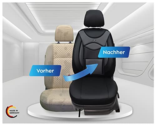 BREMER SITZBEZÜGE Pokrowce na siedzenia ze sztucznej skóry do foteli samochodowych, kompatybilne z Seat Alhambra 1 1996 - 2010 kierowcy i pasażera, pokrowce na siedzenia FB:D101 (czarny/szary) 4251671681166