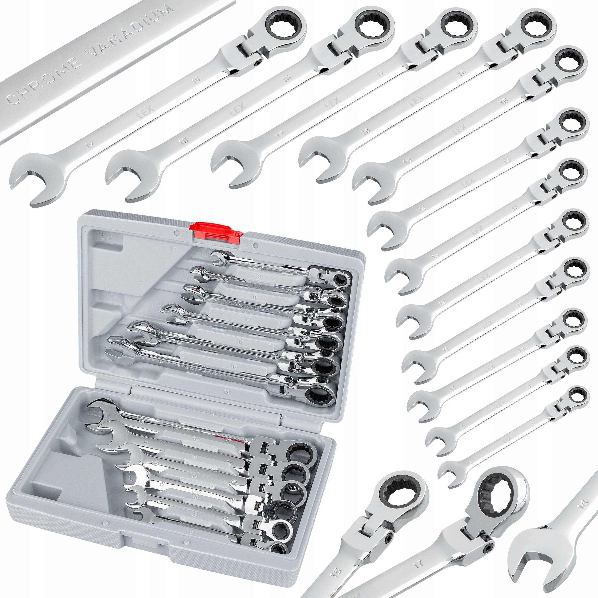 Klucze Płasko Oczkowe Grzechotka Łamana 8-19MM