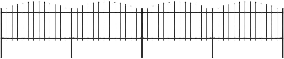 vidaxl Panele ogrodzeniowe z grotami, stal, (1,25-1,5) x 6,8 m, czarne