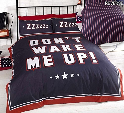 Bedding Heaven ' ''Finest Homeware Don''t Wake Me King size'' poszewka na kołdrę i 2 poszewki na poduszkę zestaw pościeli odwracalny, granatowy, poliester - bawełna 12392376'