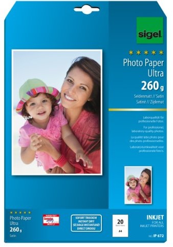 Sigel ip672 inkjet Fotopapier Ultra, A4, 20 arkuszy, jedwabiście matowy, bardzo odporna na światło, 260 G IP672