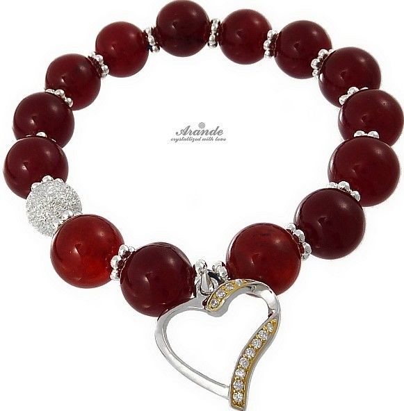Arande KARNEOL BRANSOLETKA SERCE CYRKONIE SREBRO PROMOCJA 4082257585