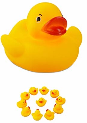 Relaxdays kaczka do kąpieli 5 cm, zestaw 12 sztuk, klasyczna piszcząca kaczka do wanny, zabawka do kąpieli dla dużych i małych, żółta