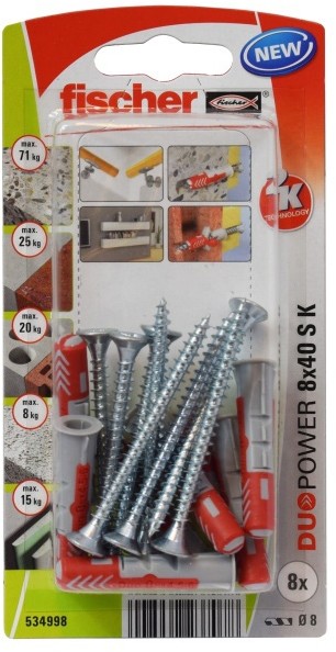 Fischer Kołek uniwersalny Duopower 8 x 40 z wkrętem 8 szt. 534998