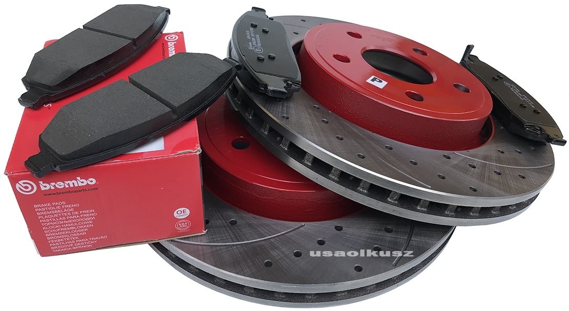 BREMBO Klocki wiercone tarcze hamulcowe przednie RED Jeep Grand Cherokee 2005-2010 2528S+P37010