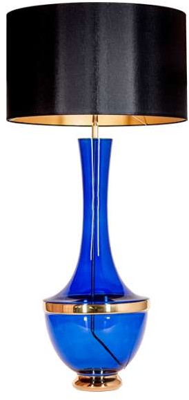 4concepts Stojąca LAMPKA nocna TROYA L232271308 vintage LAMPKA abażurowa do salonu czarna niebieska L232271308