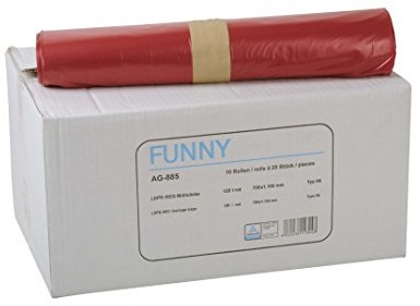 Funny Regeneracyjne włókna LDPE worki na śmieci, czerwony, zwinięty, 120 L, typ 60, 1er Pack (1 X 250 sztuk) AG-885