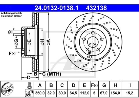 ATE TARCZA HAM 24.0132-0138.1 MERCEDES W221 S 250CDI 204KM 11-, S 320CDI 211KM 05-  24.0132-0138.1