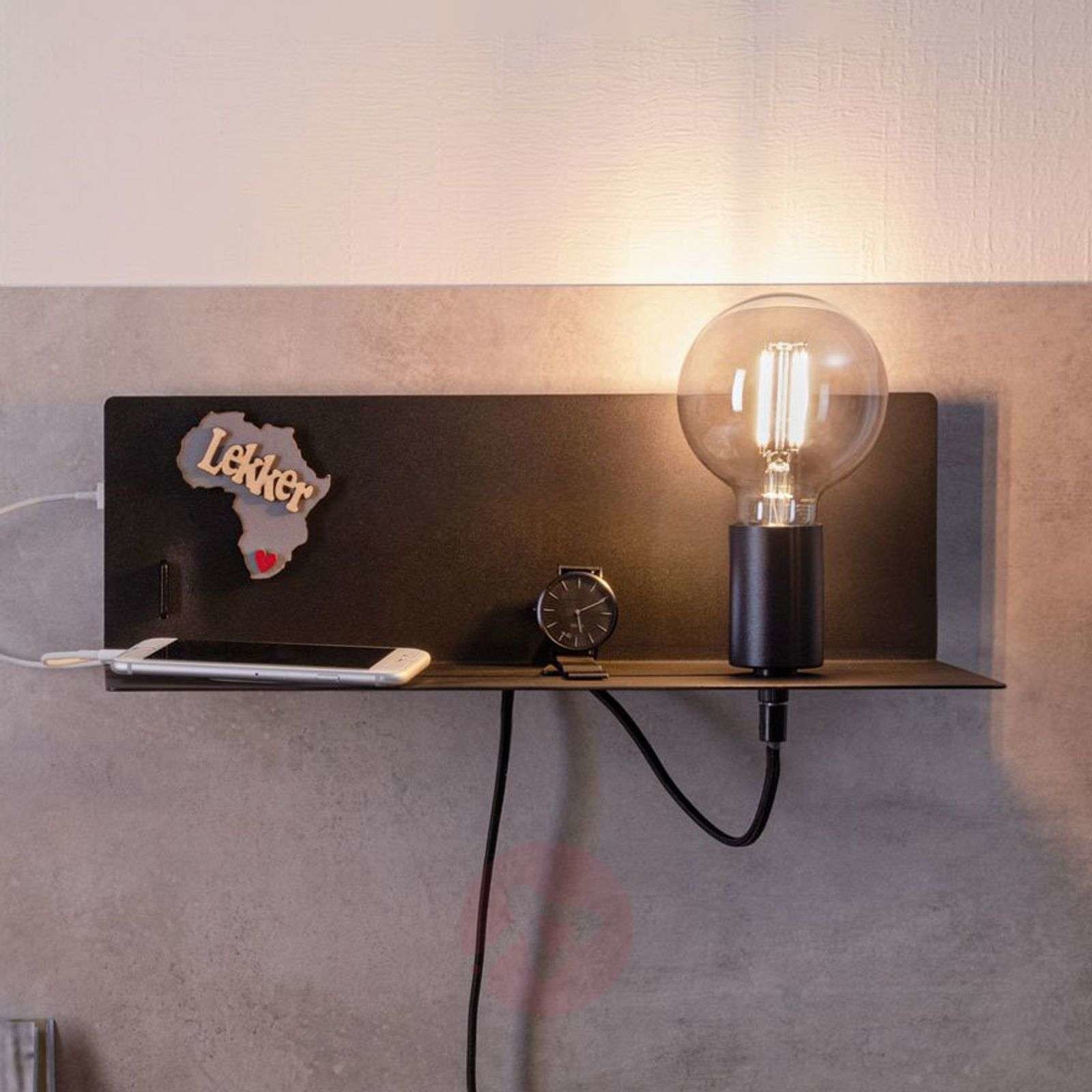 Paulmann Devara lampa ścienna z półką, czarna