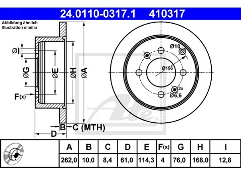 ATE TARCZA HAM 24.0110-0317.1 HYUNDAI MATRIX 1.8 01-, SONATA III 2.0 16V, 2.4 16V 98-01, SONATA V 2.4 05-  24.0110-0317.1