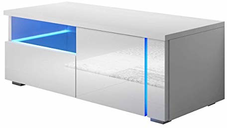 Selsey Oxy Single  niska szafka pod telewizor / stolik pod telewizor z półkami i otwartą półką po prawej stronie (w kolorze białym z oświetleniem LED) 100 x 45 x 35