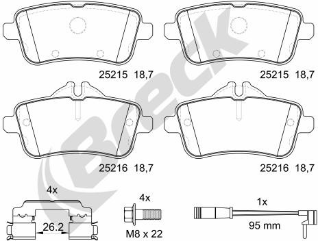 BRECK Zestaw klocków hamulcowych, hamulce tarczowe 25215 00 554 00 25215 00 554 00