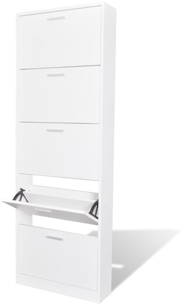 vidaXL Drewniana pka na obuwie z picioma przegrodami biaa