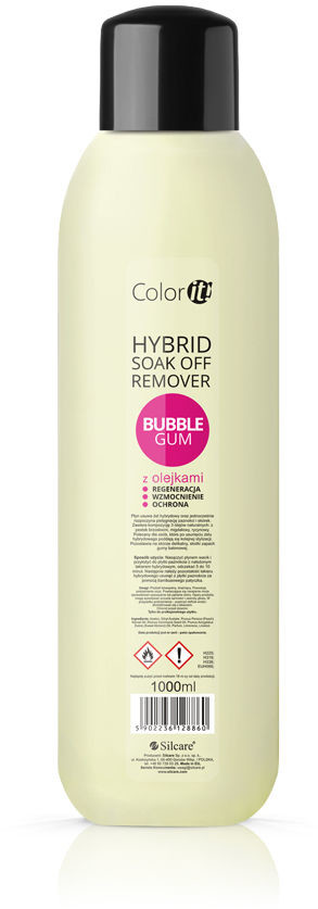 Silcare Hybrid Soak Off Remover COLOR IT z olejkami - Bubble Gum - płyn do usuwania hybryd 1000 ml