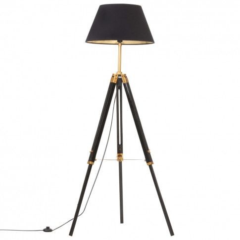 Czarno-złota drewniana lampa podłogowa trójnóg - EX199 H2-C14