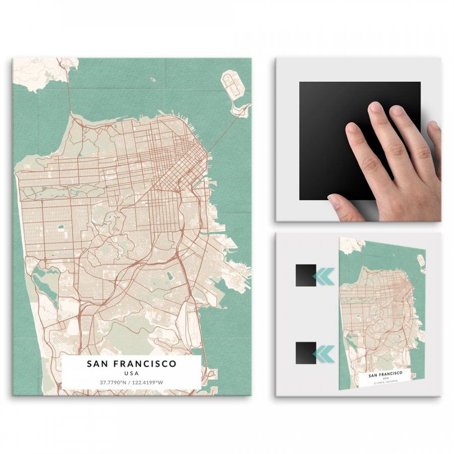 Pix4home Plakat metalowy Mapa Vintage San Francisco M POS-M-03892