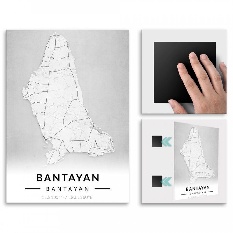 Pix4home Plakat metalowy Mapa B&W Bantayan L POS-L-03633