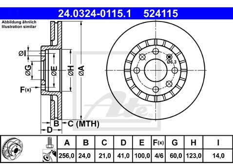 ATE TARCZA HAM POWER DISC 24.0324-0115.1 OPEL VECTRA B 1.8I 16V 00-02  24.0324-0115.1