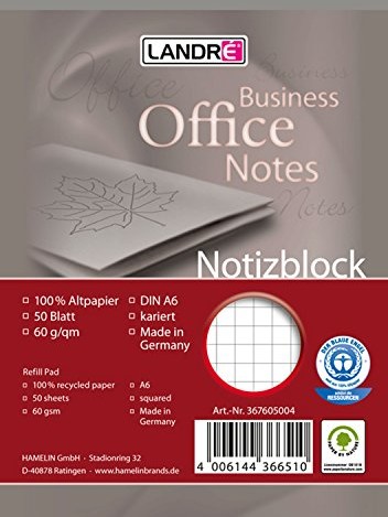 Landré landre 100050282 notatnik recyklingu, DIN A4, w kratkę, perforowane, 60 G/M papier z recyklingu, zestaw 10 szt., 50 arkuszy 100050295
