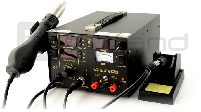 Stacja lutownicza hotair, grotowa + zasilacz 15V/1A Yiuha 853D z wentylatorem w kolbie - 800W DLT-10677