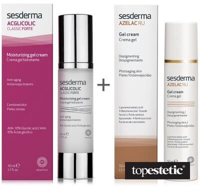 Sesderma Acglicolic Classic Forte + Azelac RU Gel Cream ZESTAW Krem-żel nawilżający 50 ml + Krem-Żel depigmentujący 50 ml