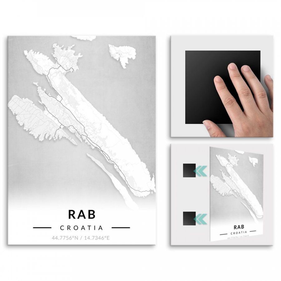Pix4home Plakat metalowy Mapa B&W Rab L POS-L-03705