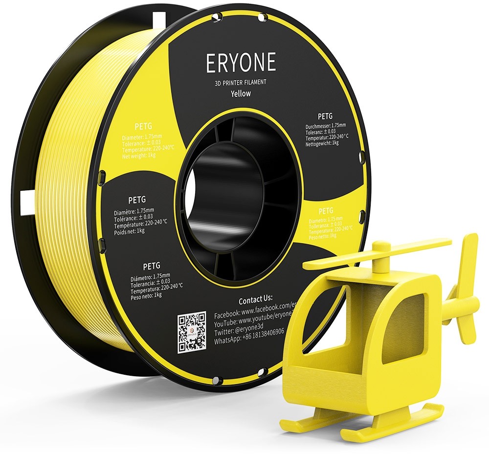 ERYONE ERYONE PETG Filament for 3D Printer 1.75mm Tolerance 0.03mm 1KG(2.2LBS)/Spool - Yellow 795729EUDF