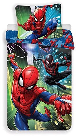 Jerry Fabrics Spiderman Character CHILDRENs pościel z zamkiem błyskawicznym poszewka na kołdrę 140 x 200 cm i poszewki na poduszkę 70 x 90 cm, bawełna, Multicolored, 200 x 140 x 0.5 cm 17BS278