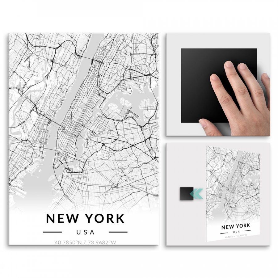 Pix4home Plakat metalowy Mapa B&W Nowy Jork L POS-L-03426