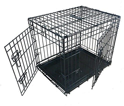 Ellie-Bo Ellie-BO Dog Puppy Cage Folding 2 Door crate with NON-CHEW Metal Tray Small 24-inch Black
